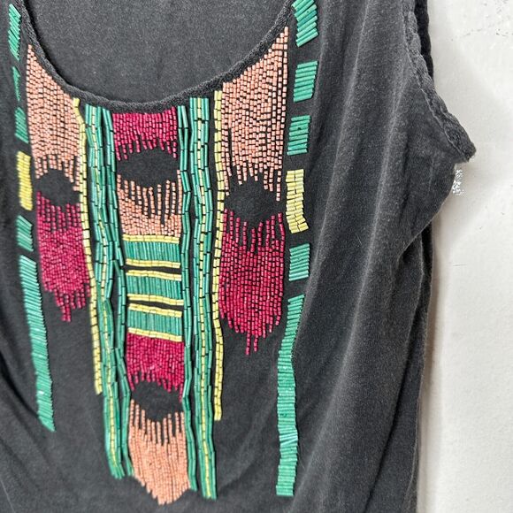 Zara Trafaluc Gray Multicolor Teal Pink Yellow Beaded Aztec Design Tank Top SM - Picture 3 of 10